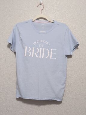 Miss to Mrs Here Comes The Bride baby blue t shirt